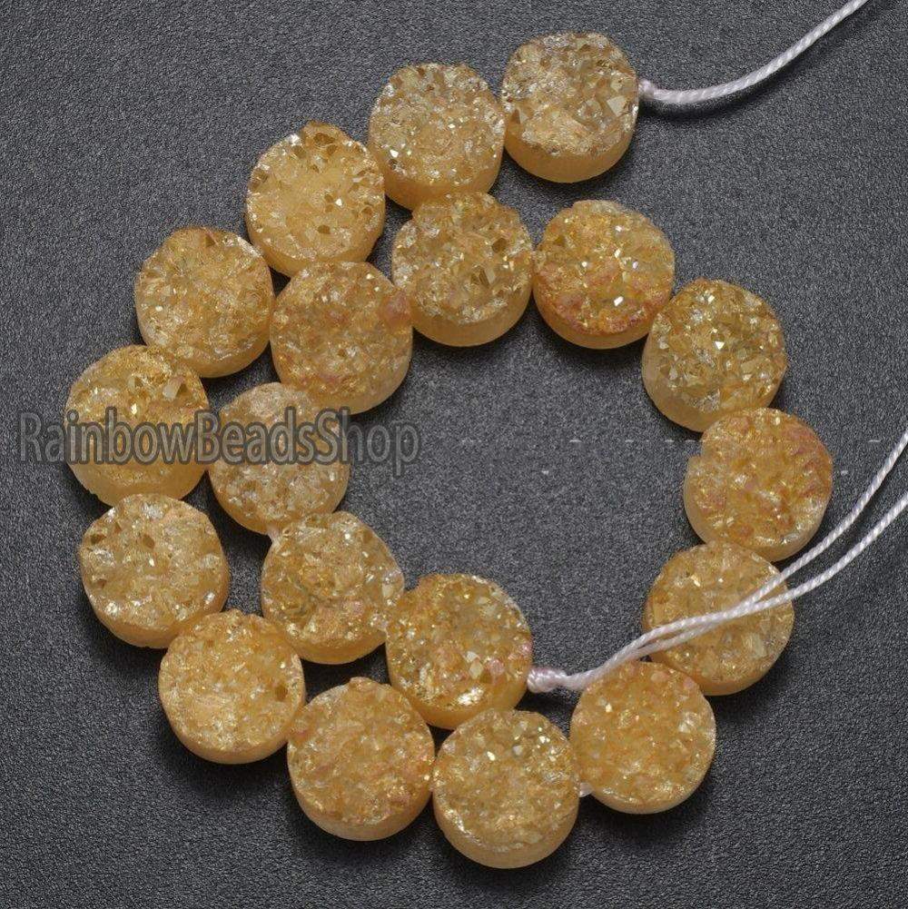 Flat BackChampagne Druzy Quartz Agate Side Drilled Connector Cabochon 