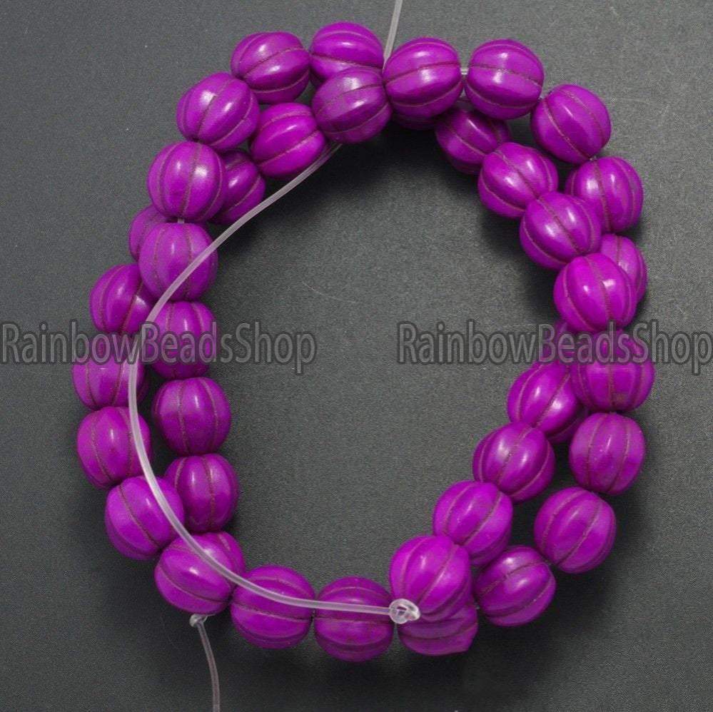 Fuchsia Howlite  Pumpkin Round beads, 10-14mm, 16'' strand 