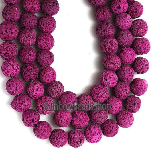 Fuchsia Lava Beads Volcanic Round Gemstone, 8-12mm, 15.5'' strand 