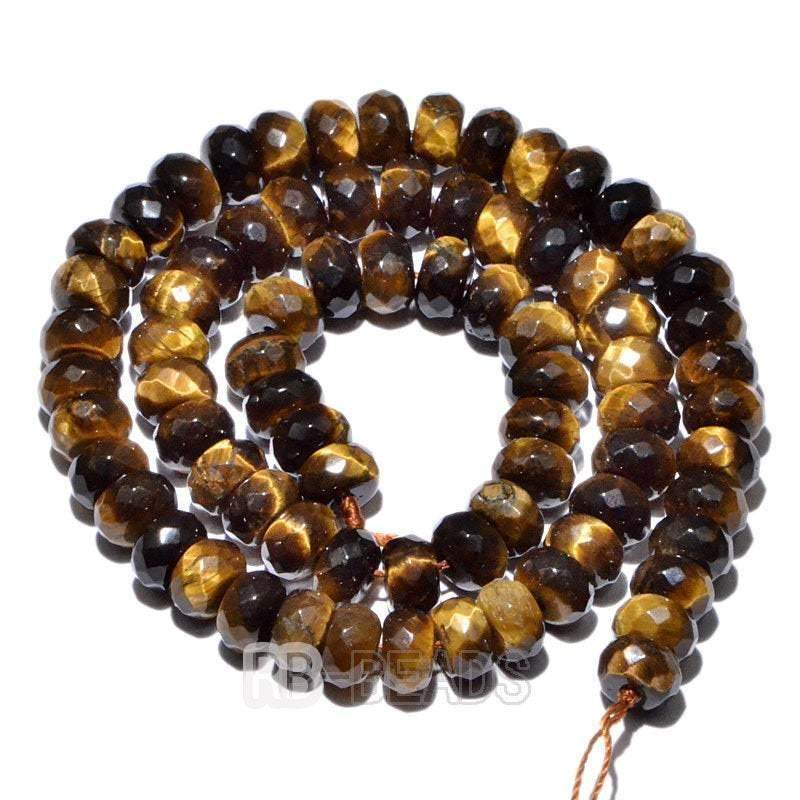 gem Natural Rondelle Disk Yellow Tiger Eye Beads, Smooth Matte and Faceted Stone Beads,  Loose 4x6mm 5x8mm Jewelry beads, 15.5'' strand 