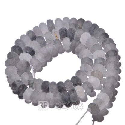 gem semiprecious Natural Rondelle Cloudy Gray Quartz Beads, Smooth Matte and Faceted , Disk Stone Loose 4x6mm 5x8mm Jewelry beads, 15.5” str 