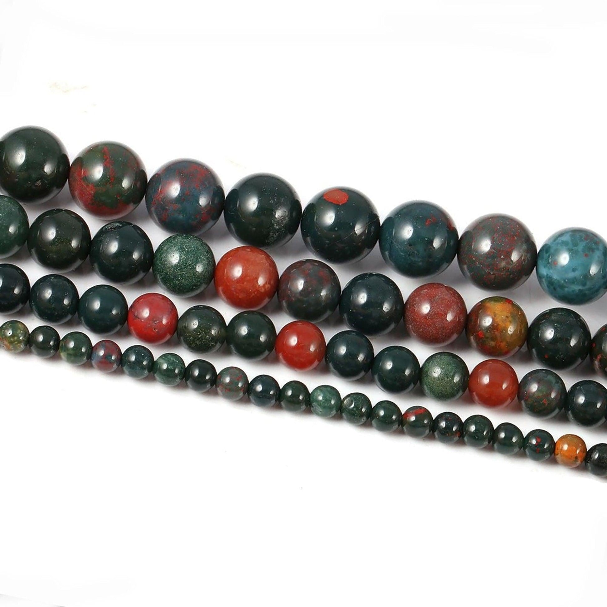 Genuine heliotrope red green bloodstone beads, size 4-12mm, 15.5 str. 