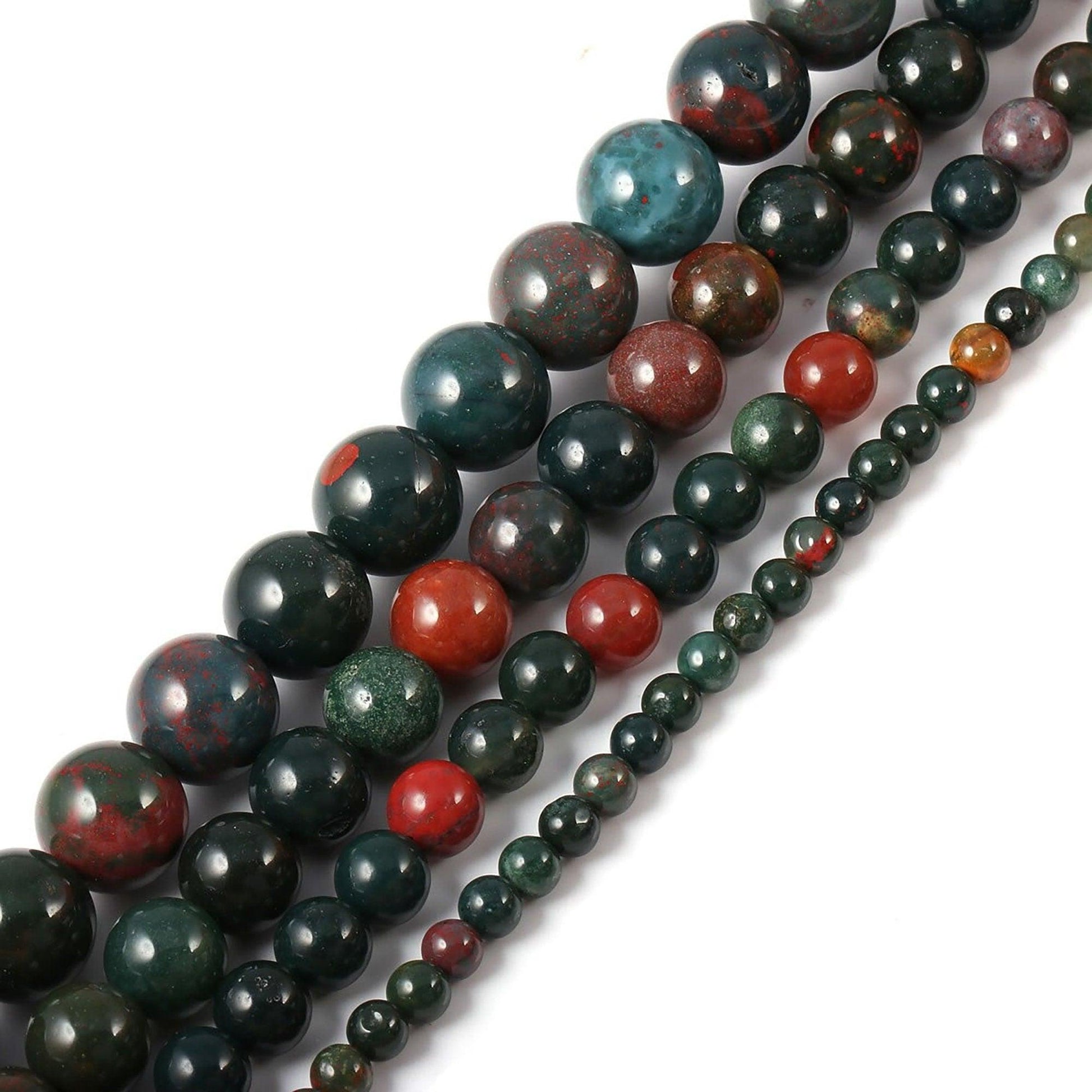 Genuine heliotrope red green bloodstone beads, size 4-12mm, 15.5 str. 