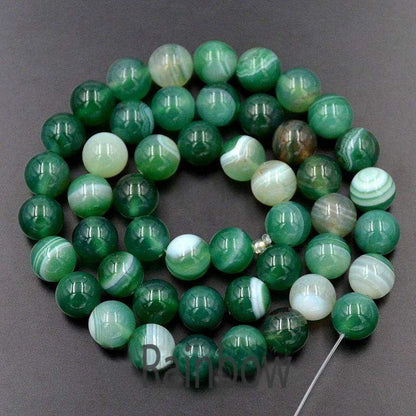 Green Banded Stripe Agate banded Beads, 6-10mm Round, 15.5 inch strand 