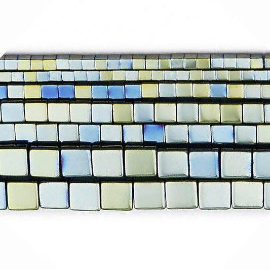 Green  Hematite Square Cube Metallic Beads, 2-4mm, 16'' strand 