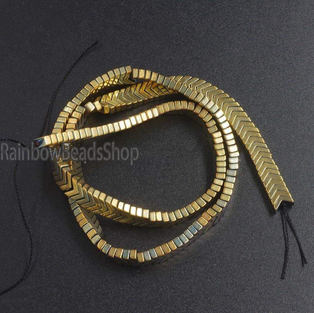 Green Pyrite  V Shape Arrowheaded Hematite  Beads, 2x4x6mm 16'' strand 