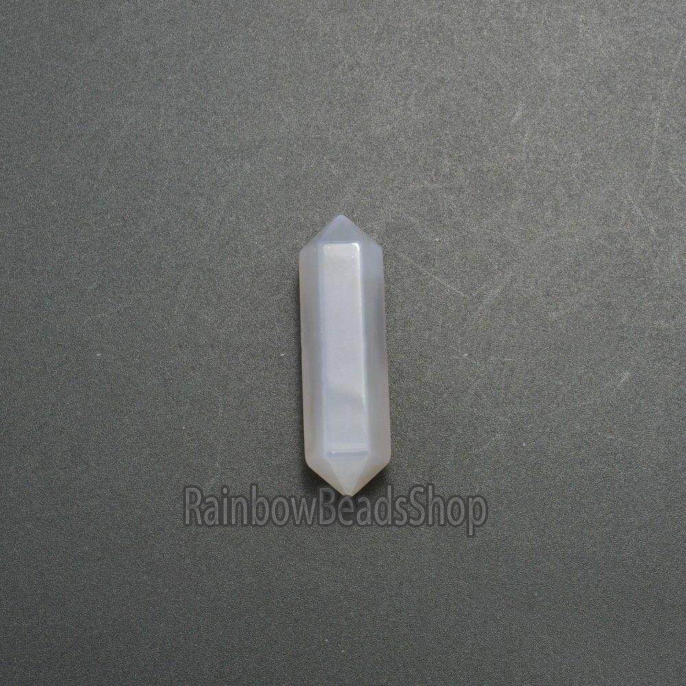 Grey Agate Double Terminated Hexagonal Wand, Healing Crystal Stone 