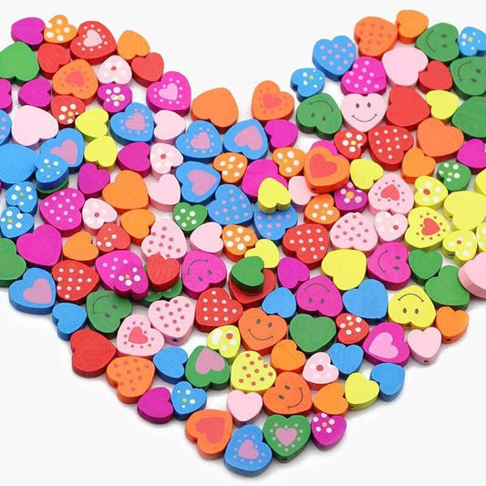 Heart Wood Mix Color Wooden Beads For Jewelry Making 13/18mm 