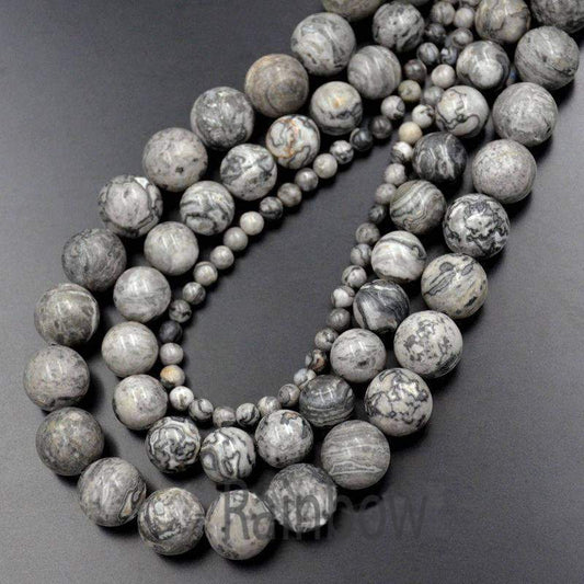 Landscape Black White Jasper Beads, 4-12mm stone, 15.5'' strand 