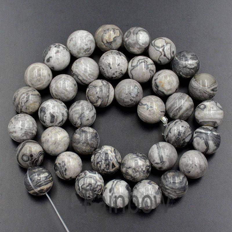 Landscape Black White Jasper Beads, 4-12mm stone, 15.5'' strand 