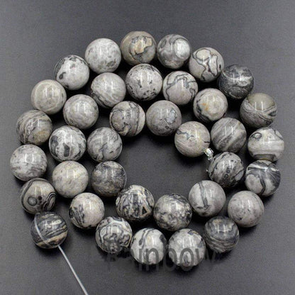 Landscape Black White Jasper Beads, 4-12mm stone, 15.5'' strand 