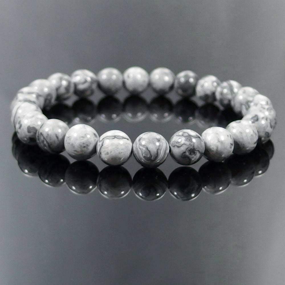Bracelet extensible en pierres précieuses de jaspe paysage, 4-12 mm 
