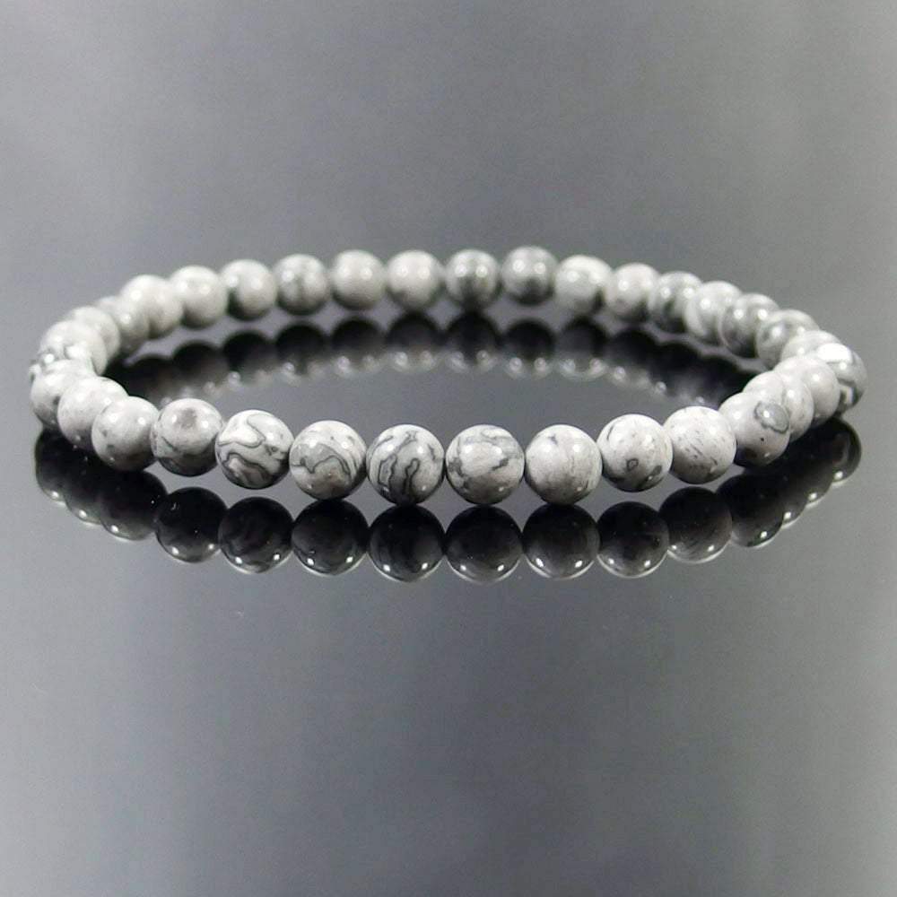 Bracelet extensible en pierres précieuses de jaspe paysage, 4-12 mm 