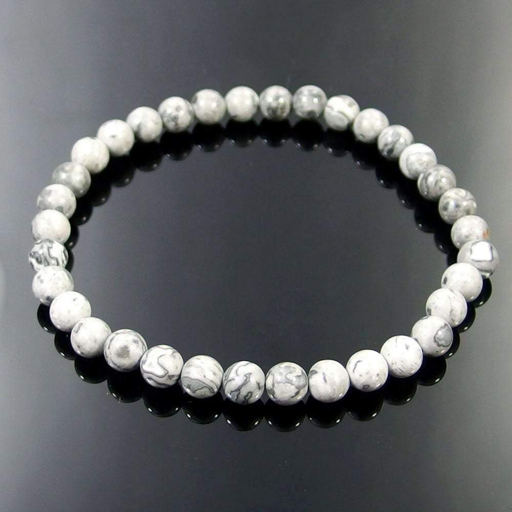 Bracelet extensible en pierres précieuses de jaspe paysage, 4-12 mm 