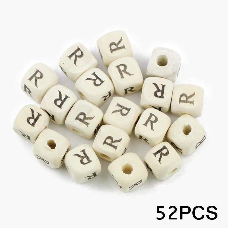 Letters Alphabet Square Wood Beads Loose Jewelry Bead  A~Z (10mm 52 pcs) 