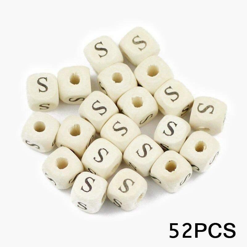Letters Alphabet Square Wood Beads Loose Jewelry Bead  A~Z (10mm 52 pcs) 