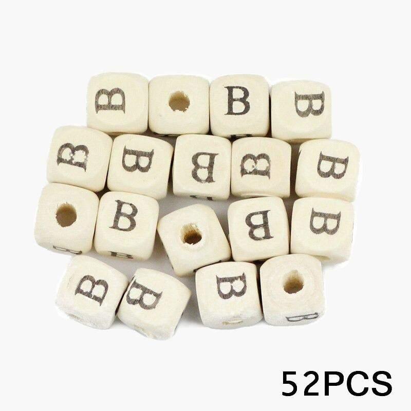Letters Alphabet Square Wood Beads Loose Jewelry Bead  A~Z (10mm 52 pcs) 