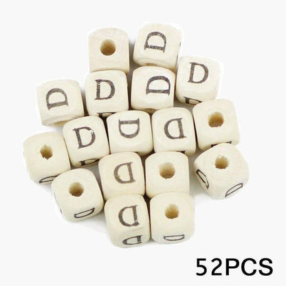 Letters Alphabet Square Wood Beads Loose Jewelry Bead  A~Z (10mm 52 pcs) 