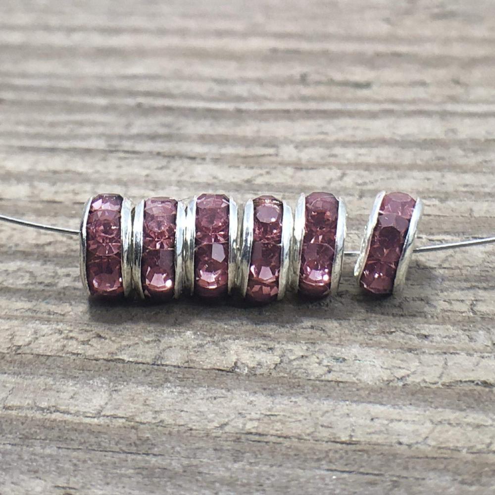 Light Rose Czech Crystal Rhinestone Silver Rondelle Spacer Beads, 100pcs 4mm 5mm 6mm 8mm 10mm beadig jewelry making Craft Supplies, Findings 