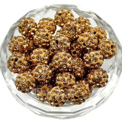 Light Topaz Crystal Rhinestone Round Beads, 6mm 8mm 8mm 10mm 12mm Pave Clay Disco Ball Beads, Chunky Bubble Gum Beads, Gumball Acrylic Beads 