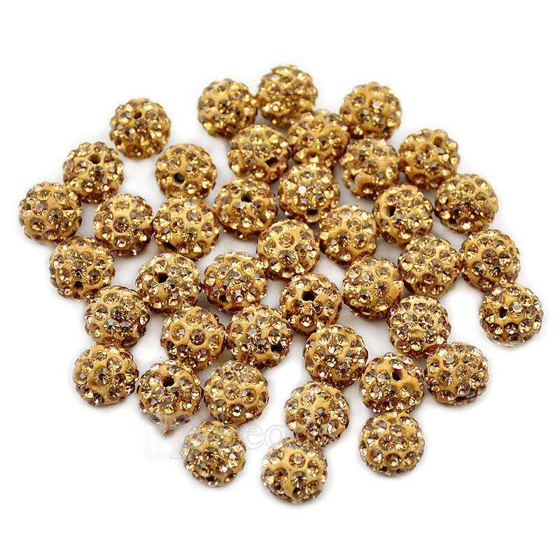 Light Topaz Crystal Rhinestone Round Beads, 6mm 8mm 8mm 10mm 12mm Pave Clay Disco Ball Beads, Chunky Bubble Gum Beads, Gumball Acrylic Beads 