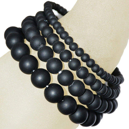 Bracelet extensible en onyx (agate) noir mat, 6-12 mm