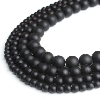 Matte Black Onyx Beads, Agate 2-14mm Round Stone, 15.5'' inch strand 