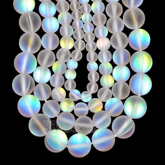 Matte Frosted Mystic Aura Quartz Beads Jewelry AB Beads Blie White Holographic loose Rainbow Quartz Beads 6mm 8mm 10mm 12mm beads 