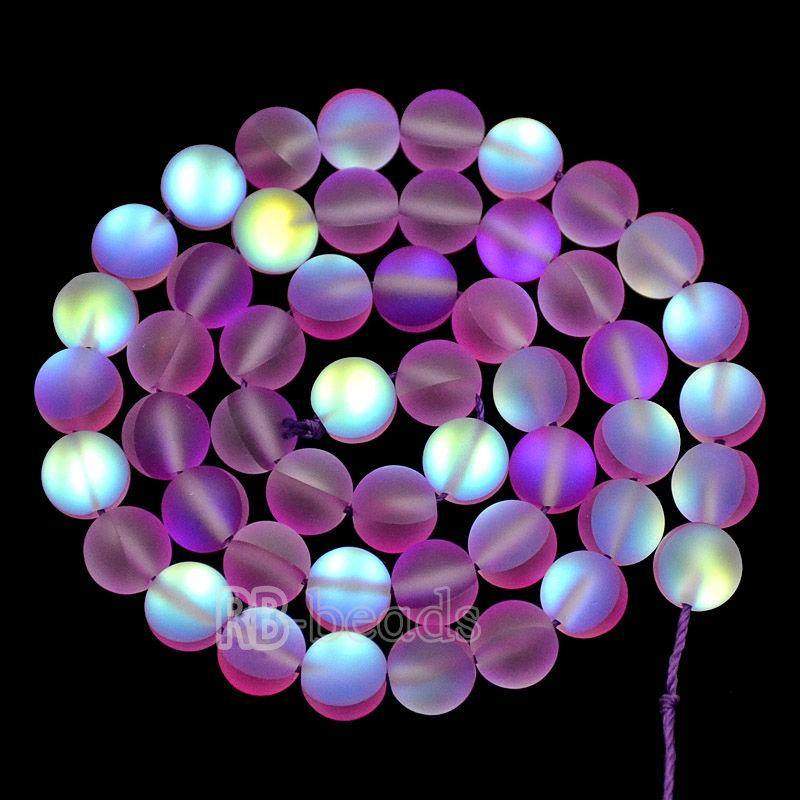 Matte Frosted Purple (amethyst) Mystic Aura Quartz Beads Jewelry AB Beads Holographic loose Rainbow Quartz Beads 6mm 8mm 10mm 12mm beads 