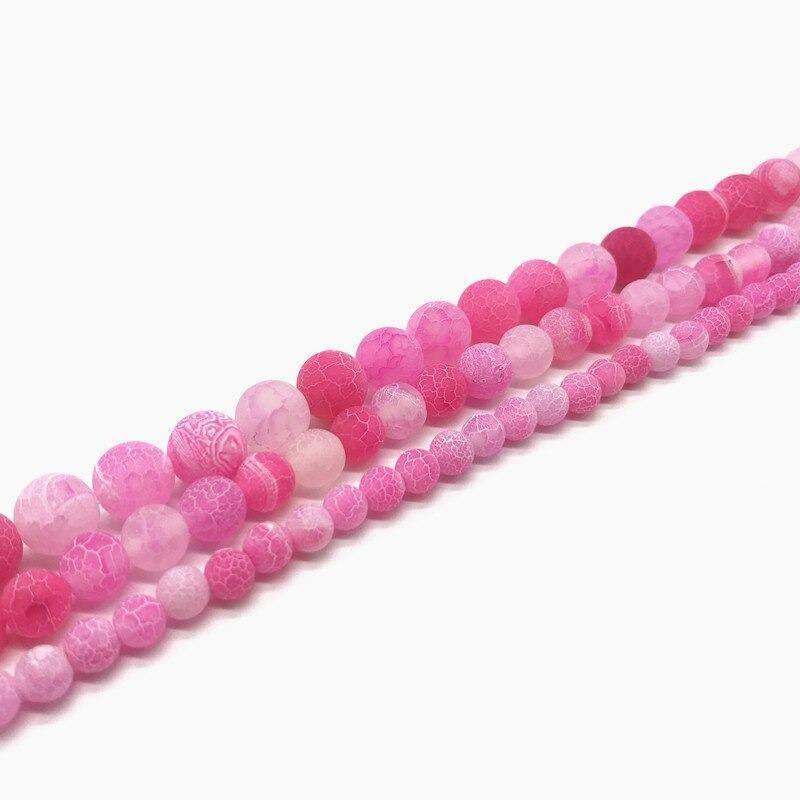 Matte Frosted Rose Fire Crackle Agate beads, Round 4-16mm, 15.5'' str. 