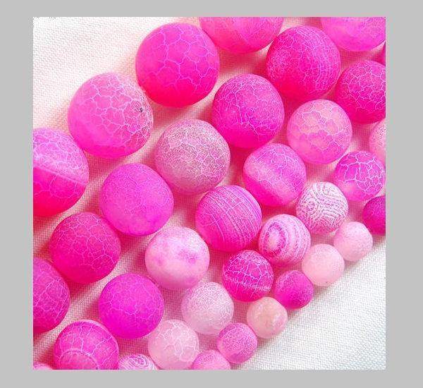 Matte Frosted Rose Fire Crackle Agate beads, Round 4-16mm, 15.5'' str. 