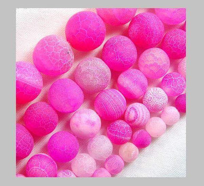 Matte Frosted Rose Fire Crackle Agate beads, Round 4-16mm, 15.5'' str. 