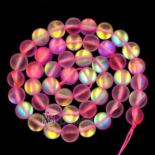 Matte Frosted Rose Mystic Aura Quartz Beads Jewelry Inside AB Beads, Holographic loose Rainbow Crystal  Quartz 6mm 8mm 10mm 12mm beads 