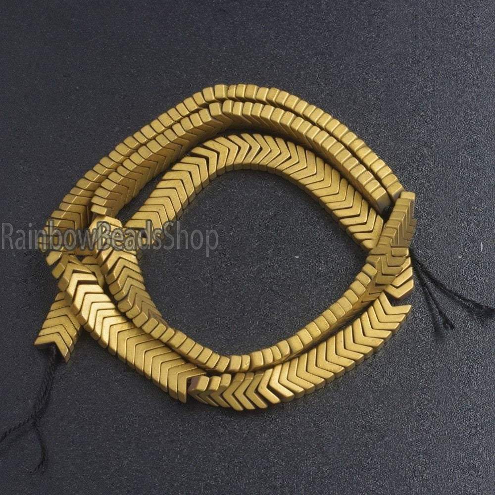 Matte  Gold V Shape Arrowheaded Hematite  Beads, 2x4x6mm 16'' strand 