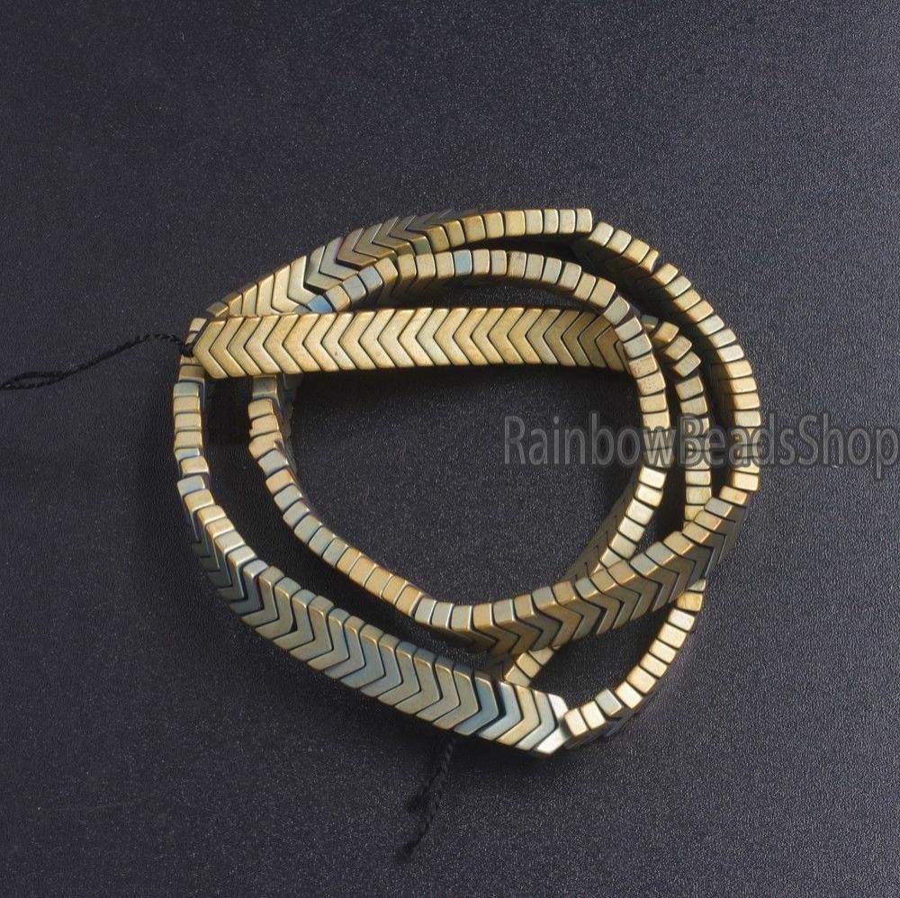 Matte  Green Pyrite V Shape Arrowheaded Hematite  Beads, 2x4x6mm 16'' stran 