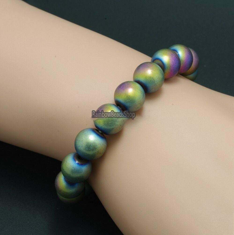 Matte Multicolor hematite gemstone stretch bracelet, 6-10mm