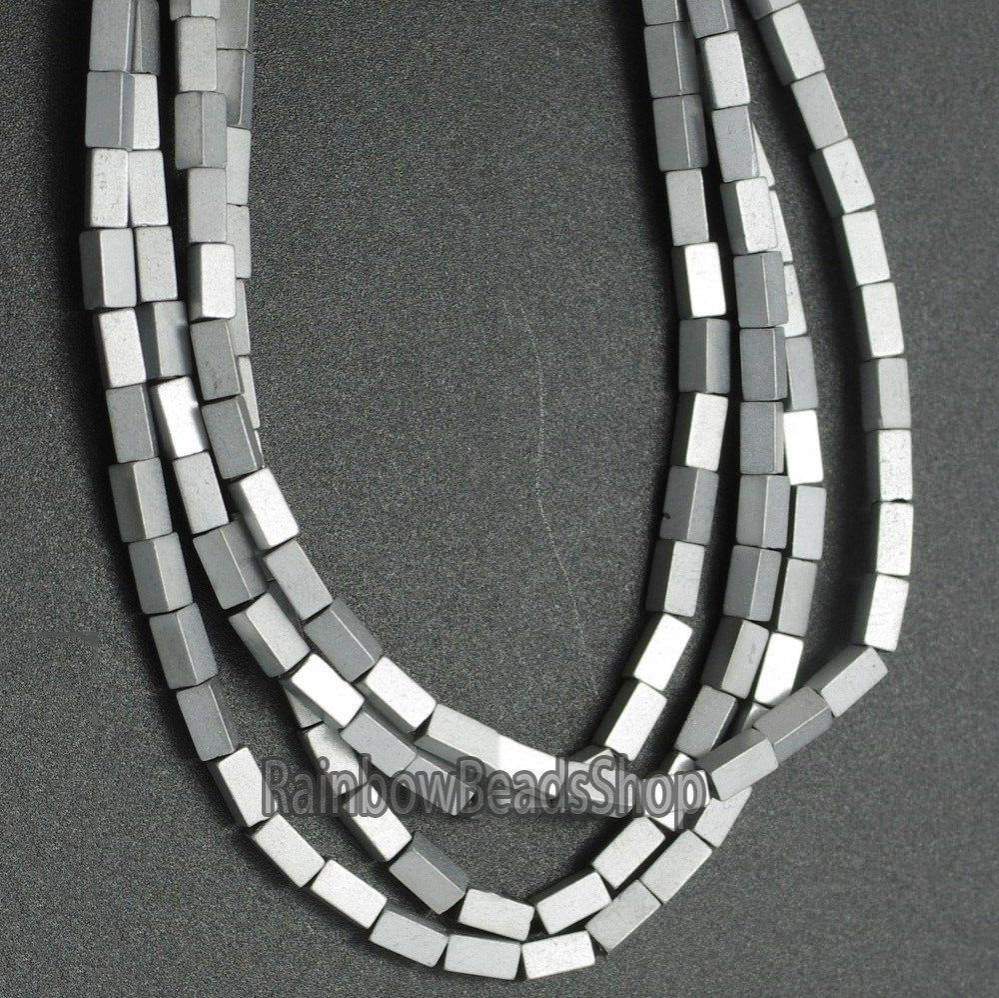 Matte silver hematite rectangle bead 2x4mm,  16'' inch. strand 