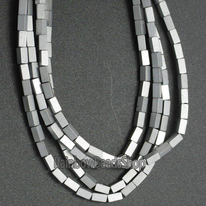 Matte silver hematite rectangle bead 2x4mm,  16'' inch. strand 