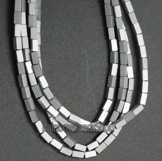 Matte silver hematite rectangle bead 2x4mm,  16'' inch. strand 