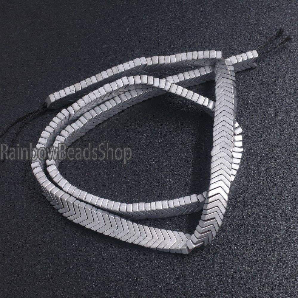 Matte  Silver V Shape Arrowheaded Hematite  Beads, 2x4x6mm 16'' strand 