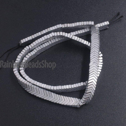 Matte  Silver V Shape Arrowheaded Hematite  Beads, 2x4x6mm 16'' strand 
