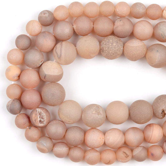 Metallic Champagne Agate Druzy Beads, Round 6-16mm, 15.5'' inch strand 