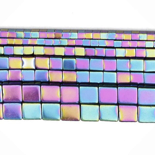 Metallic Multicolor Hematite Square Cube Beads, 15.5'' strand 