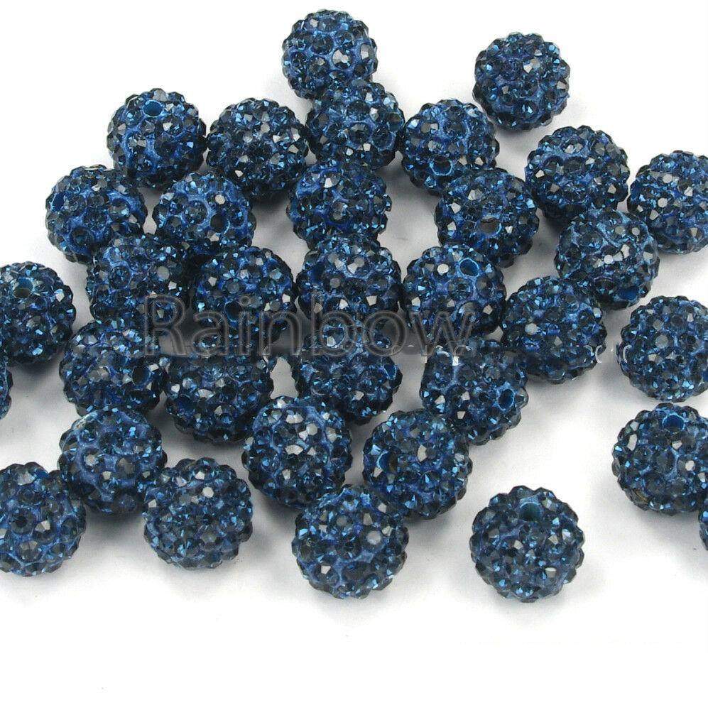 Montana Crystal Rhinestone Round Beads, 6mm 8mm 8mm 10mm 12mm Pave Clay Disco Ball Beads, Chunky Bubble Gum Beads, Gumball Acrylic Beads 