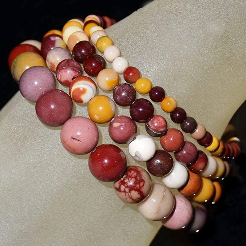 Bracelet extensible en pierre précieuse de jaspe Moukaite, 4-12 mm