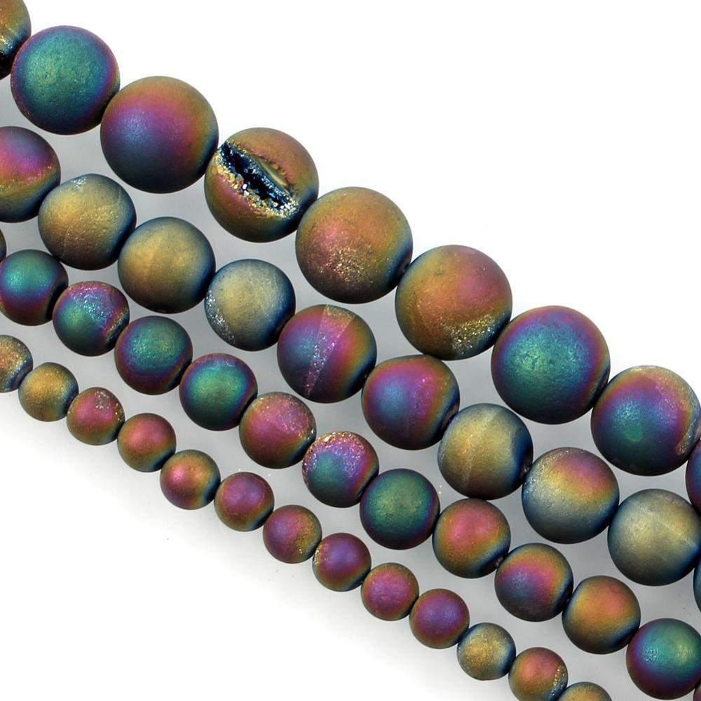 Multicolor Druzy Agate Beads, Round Gemstone Beads 6-14mm 