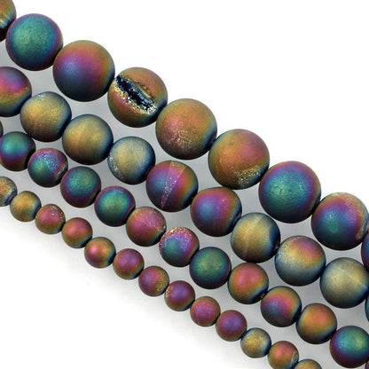 Multicolor Druzy Agate Beads, Round Gemstone Beads 6-14mm 