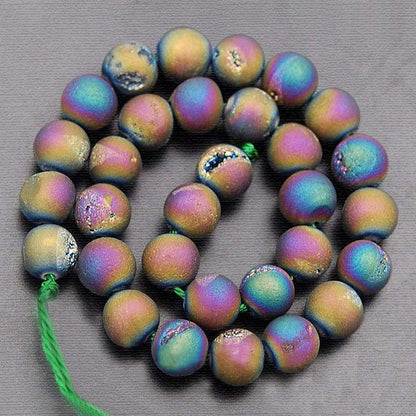 Multicolor Druzy Agate Beads, Round Gemstone Beads 6-14mm 