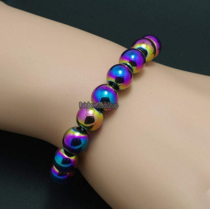 Multicolor hematite gemstone stretch bracelet, 6-10mm