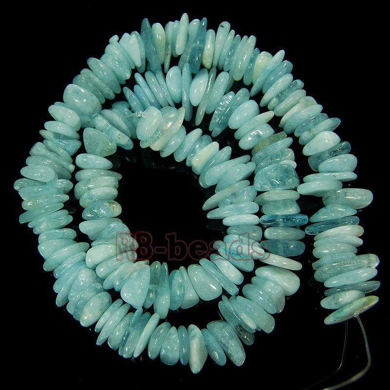 Natural Aquamarine Freeform Rondelle Disk Beads, 3-5x8-13mm 
